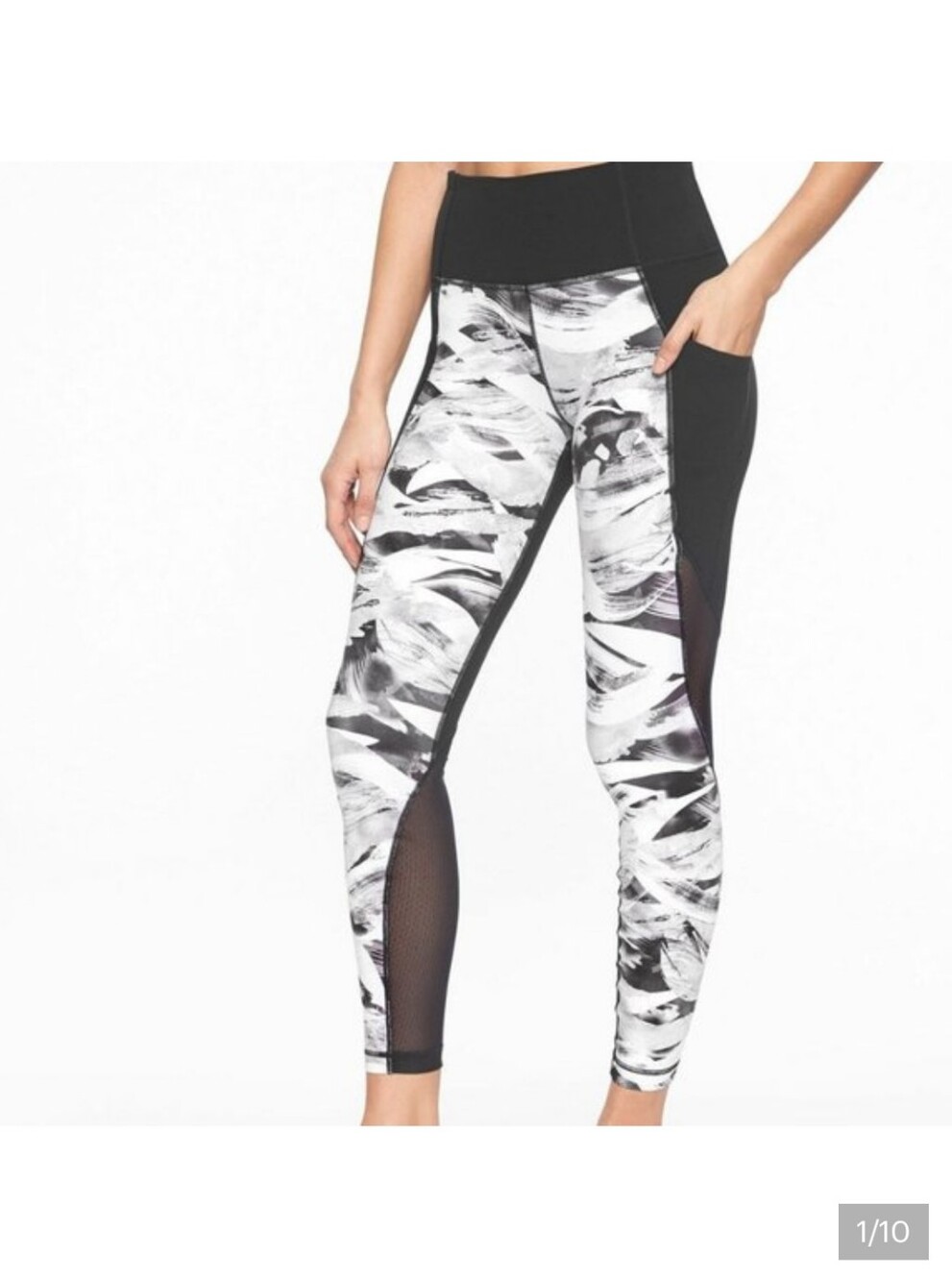 ATHLETA Black & White Vivid Salutation Mesh Leggings Size Medium